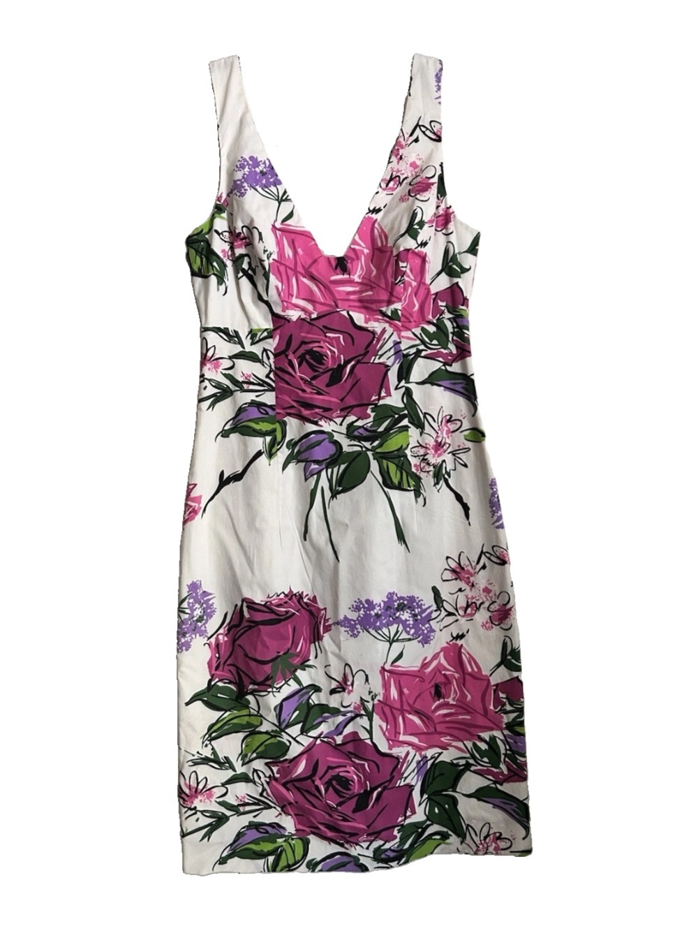 Nicole Miller Collection Floral Sheath Dress Size 2 Pink Rose Print